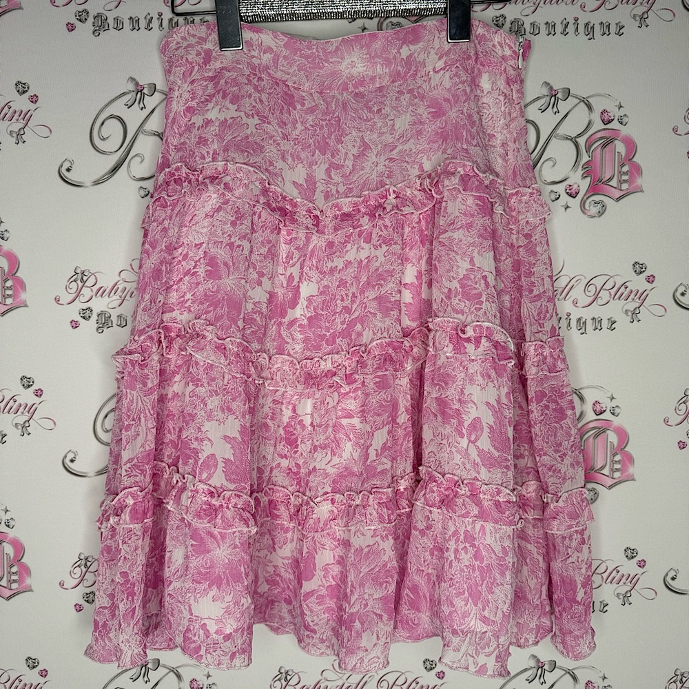 J.k collection skirt pink white floral ruffle frilly flowers 🌸 cottage core